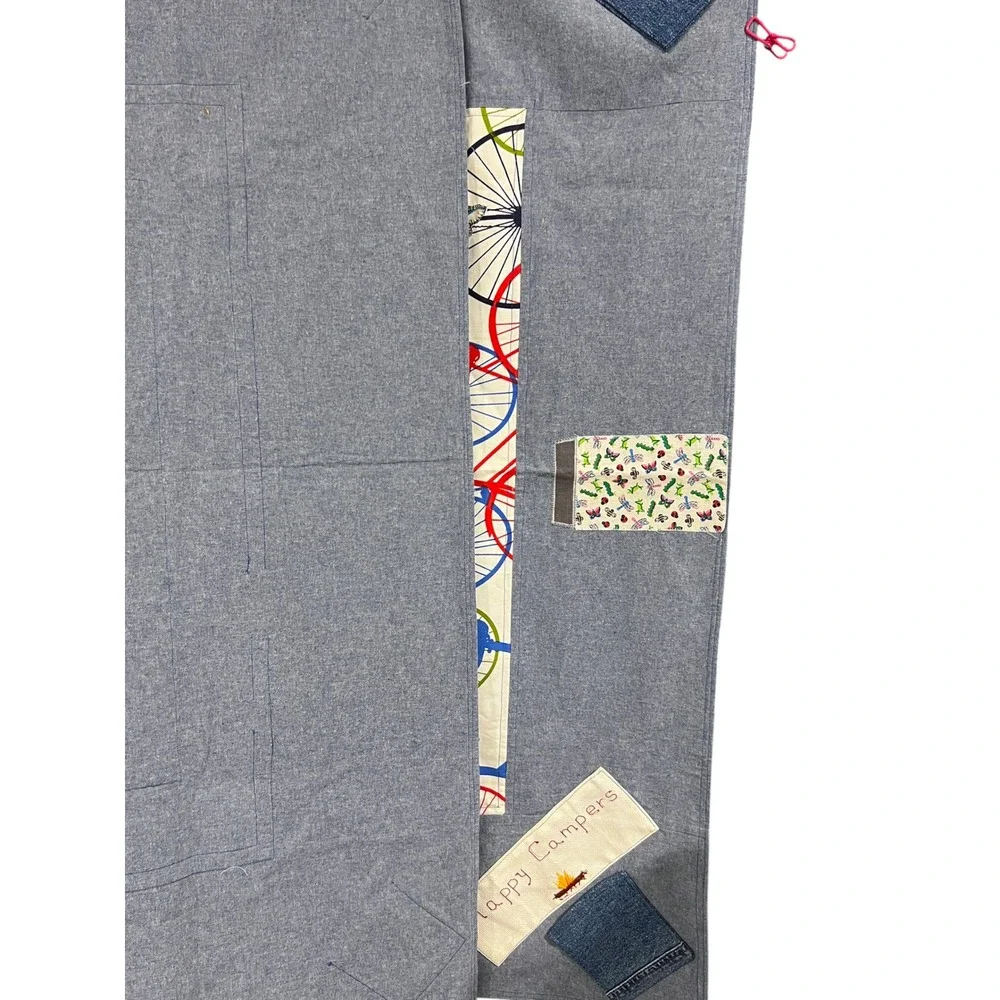 Handmade Happy Campers Quilt 46x50 Bicycle Frog Denim Patchwork Kids Quilt